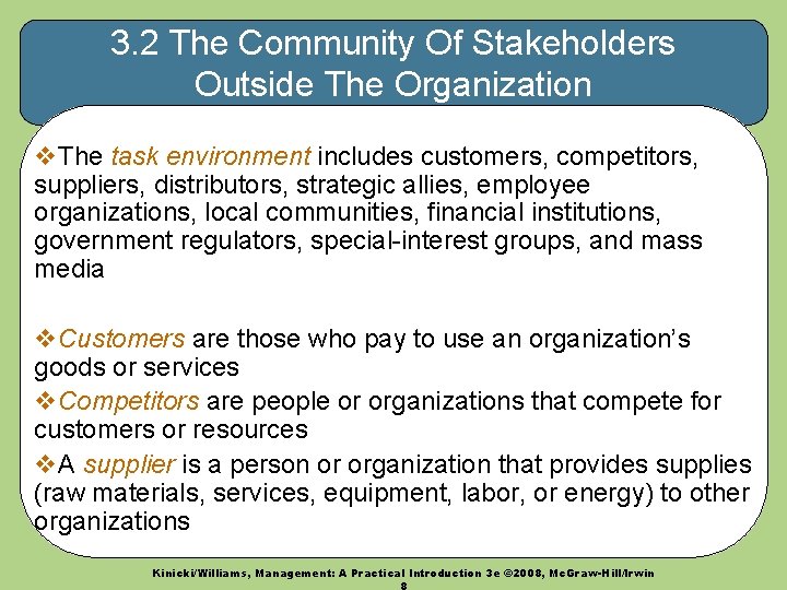 3. 2 The Community Of Stakeholders Outside The Organization v. The task environment includes