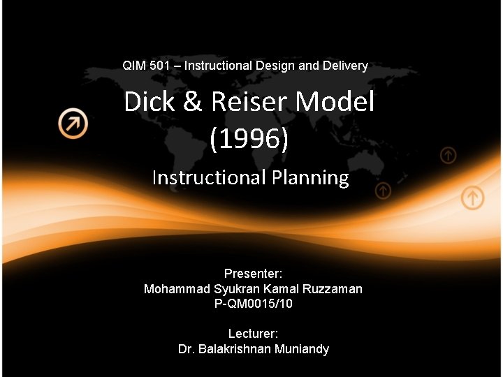 QIM 501 – Instructional Design and Delivery Dick & Reiser Model (1996) Instructional Planning