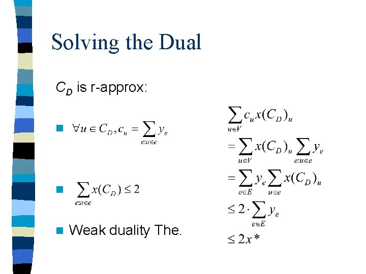 Solving the Dual CD is r-approx: n n n Weak duality The. Solving the Dual CD is r-approx: n n n Weak duality The.