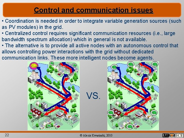 Control and communication issues • Coordination is needed in order to integrate variable generation