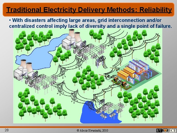 Traditional Electricity Delivery Methods: Reliability • With disasters affecting large areas, grid interconnection and/or