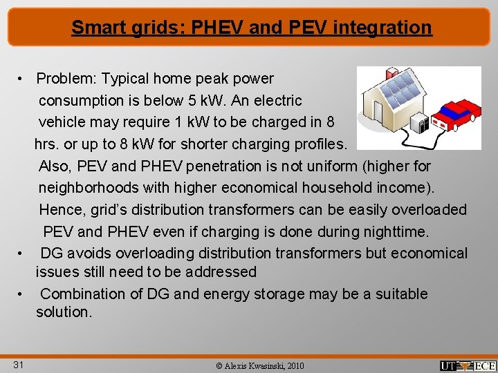 Smart grids: PHEV and PEV integration • Problem: Typical home peak power consumption is