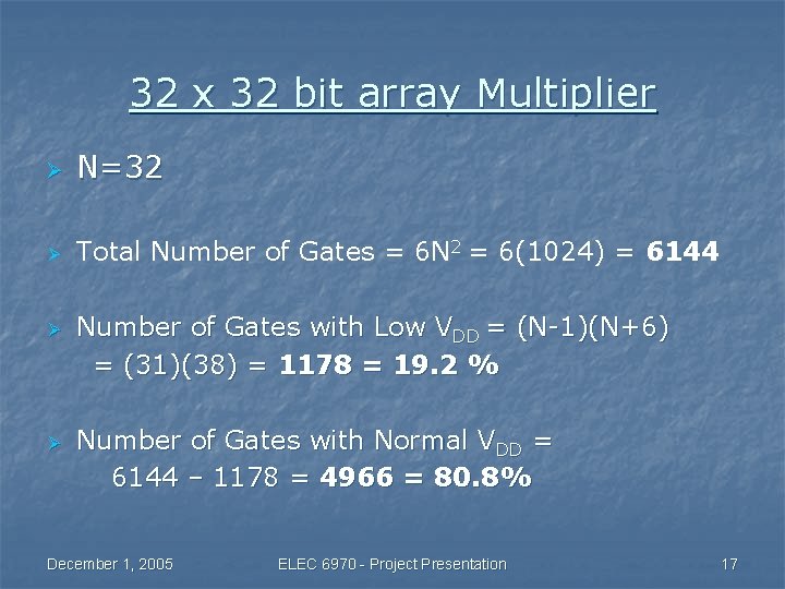 32 x 32 bit array Multiplier Ø N=32 Ø Total Number of Gates =