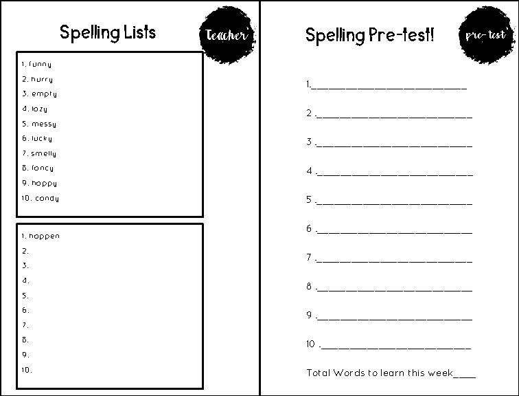 Spelling Lists Teacher Spelling Pre-test! pre-test 1. funny 2. hurry 3. empty 4. lazy