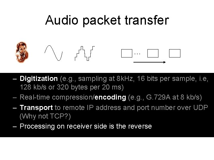 Audio packet transfer … – Digitization (e. g. , sampling at 8 k. Hz,