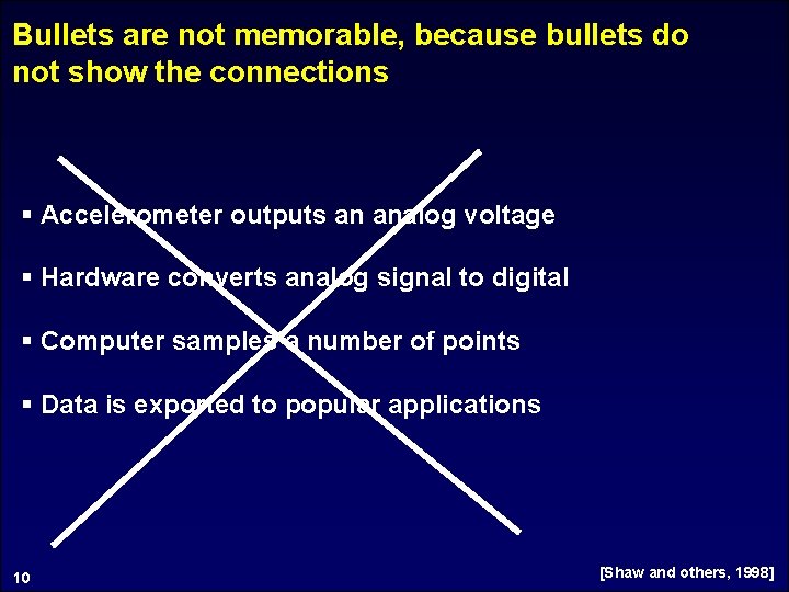 Bullets are not memorable, because bullets do not show the connections § Accelerometer outputs