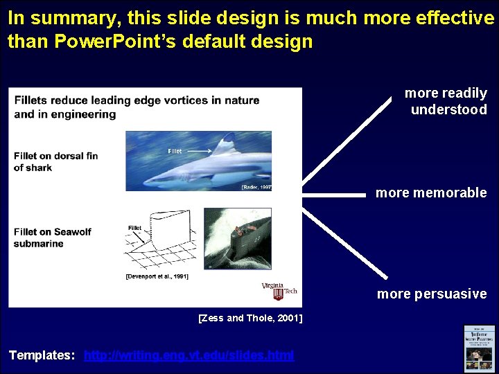 In summary, this slide design is much more effective than Power. Point’s default design