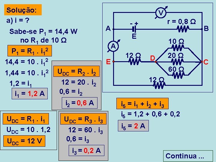 Solução: a) i = ? V Sabe-se P 1 = 14, 4 W no