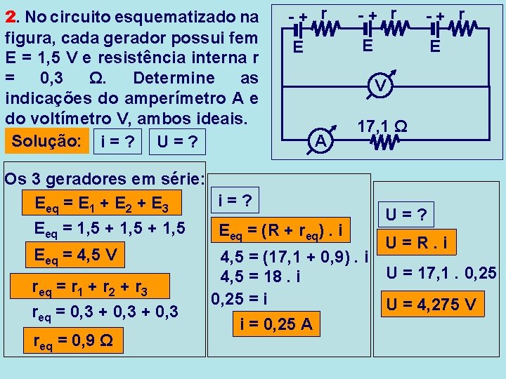 2. No circuito esquematizado na figura, cada gerador possui fem E = 1, 5