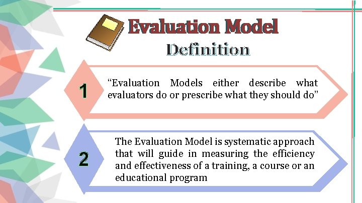 Evaluation Model Definition 1 “Evaluation Models either describe what evaluators do or prescribe what