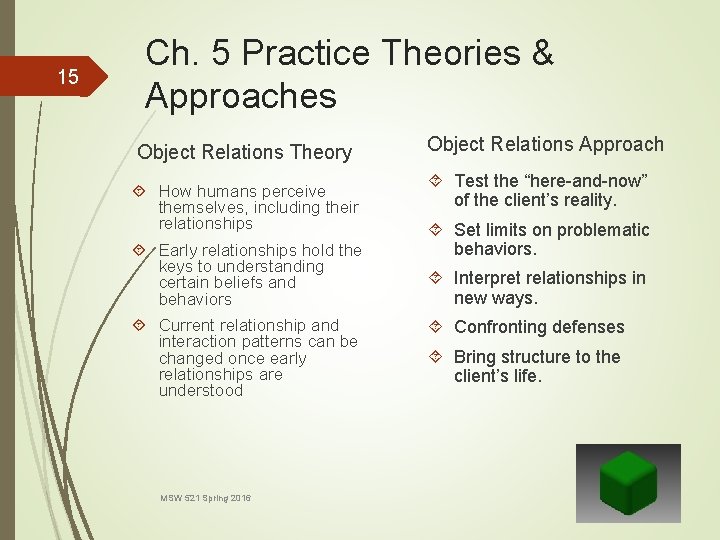 15 Ch. 5 Practice Theories & Approaches Object Relations Theory How humans perceive themselves,