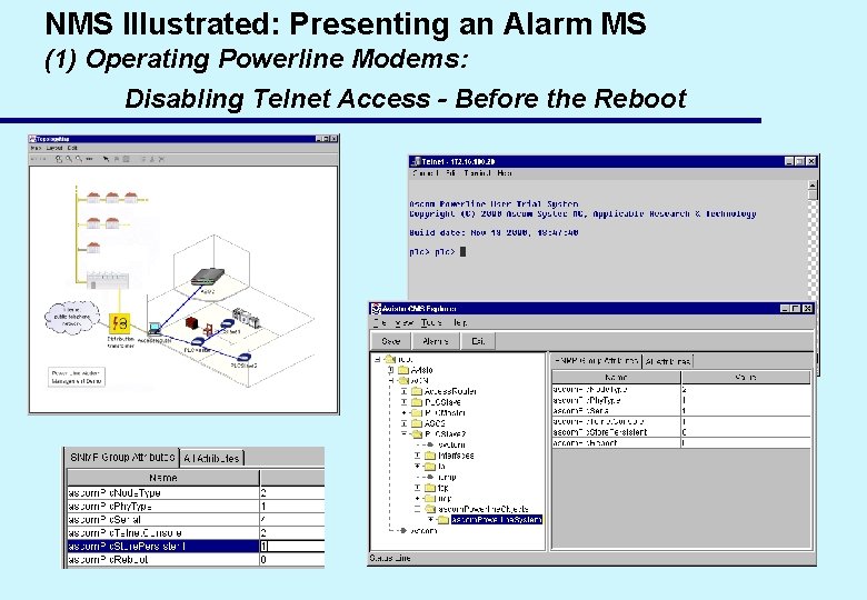 NMS Illustrated: Presenting an Alarm MS (1) Operating Powerline Modems: Disabling Telnet Access -