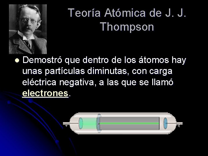Teoría Atómica de J. J. Thompson l Demostró que dentro de los átomos hay