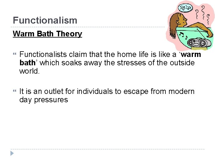 Functionalism Warm Bath Theory Functionalists claim that the home life is like a ‘warm Functionalism Warm Bath Theory Functionalists claim that the home life is like a ‘warm