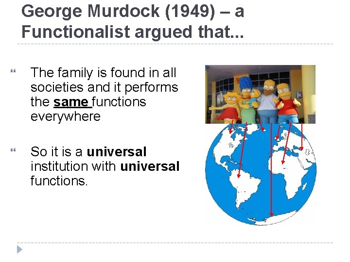 George Murdock (1949) – a Functionalist argued that. . . The family is found George Murdock (1949) – a Functionalist argued that. . . The family is found