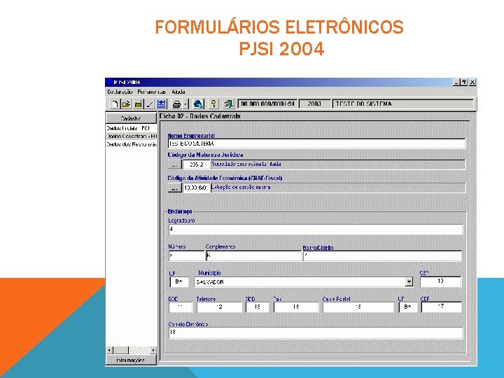 FORMULÁRIOS ELETRÔNICOS PJSI 2004 