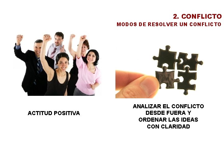 2. CONFLICTO MODOS DE RESOLVER UN CONFLICTO ACTITUD POSITIVA ANALIZAR EL CONFLICTO DESDE FUERA