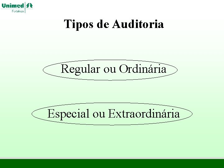 Tipos de Auditoria Regular ou Ordinária Especial ou Extraordinária Tipos de Auditoria Regular ou Ordinária Especial ou Extraordinária
