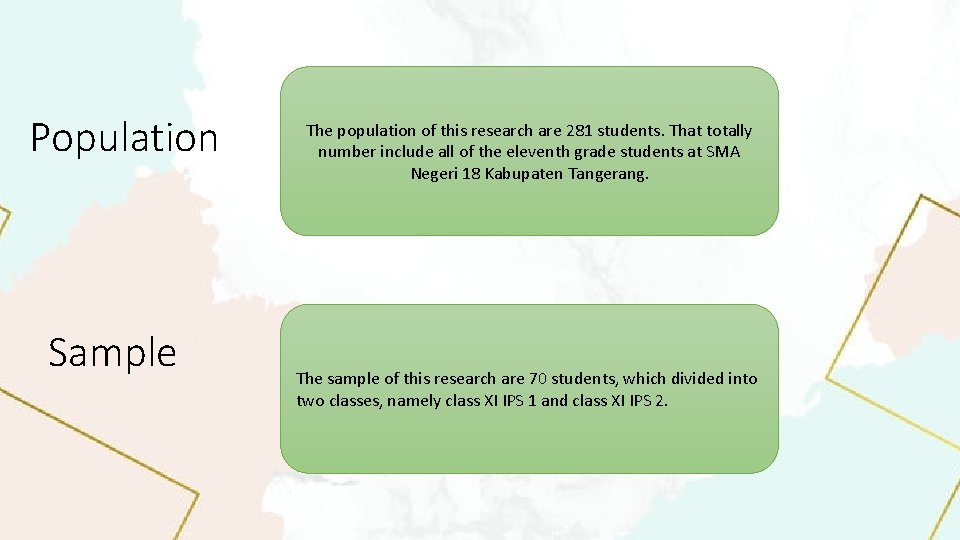 Population Sample The population of this research are 281 students. That totally number include