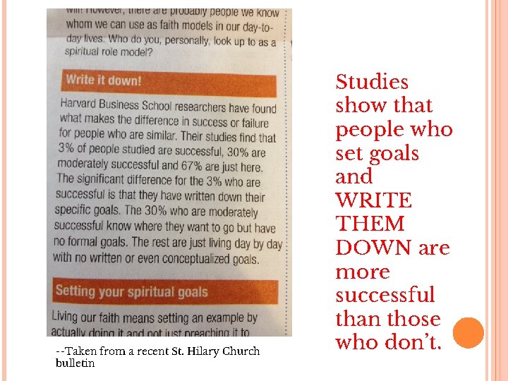 --Taken from a recent St. Hilary Church bulletin Studies show that people who set