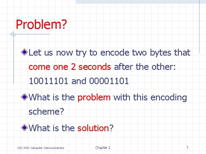 Problem? Let us now try to encode two bytes that come one 2 seconds