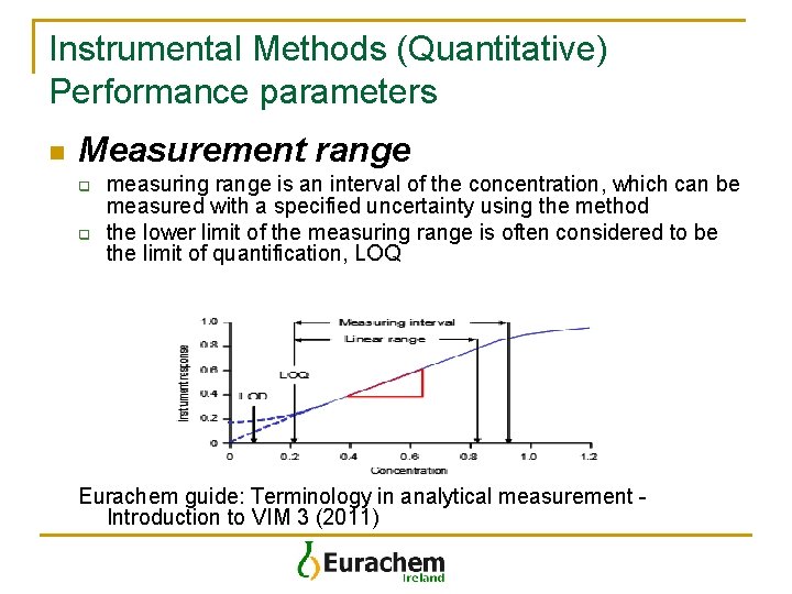 Instrumental Methods (Quantitative) Performance parameters n Measurement range q q measuring range is an