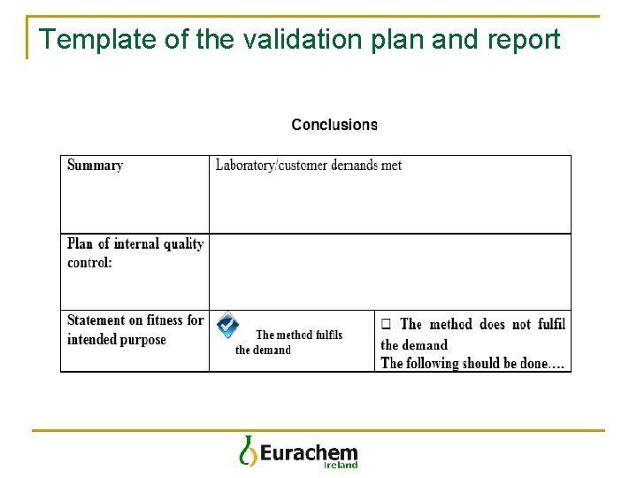 Template of the validation plan and report 