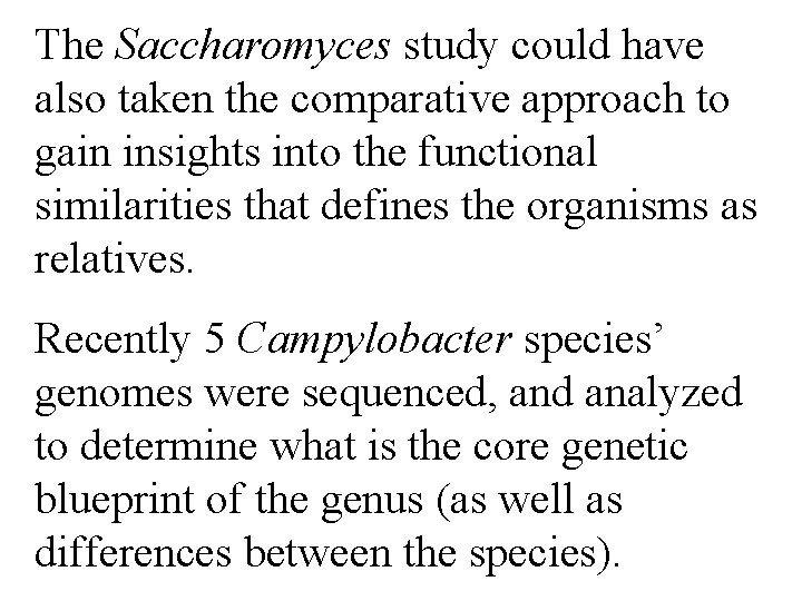 The Saccharomyces study could have also taken the comparative approach to gain insights into