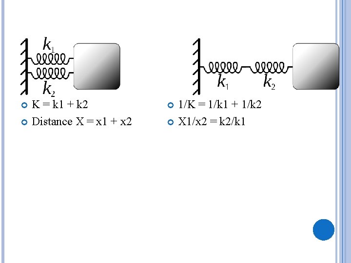 K = k 1 + k 2 Distance X = x 1 + x