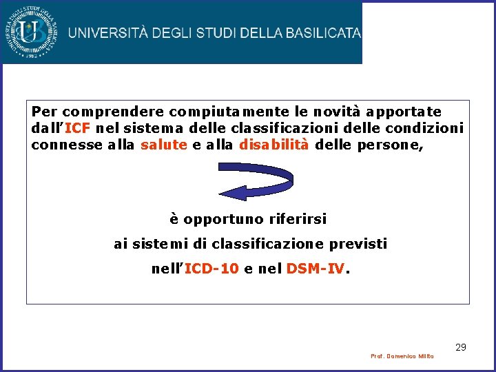 Per comprendere compiutamente le novità apportate dall’ICF nel sistema delle classificazioni delle condizioni connesse Per comprendere compiutamente le novità apportate dall’ICF nel sistema delle classificazioni delle condizioni connesse