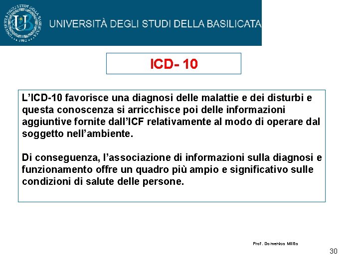 ICD- 10 L’ICD-10 favorisce una diagnosi delle malattie e dei disturbi e questa conoscenza ICD- 10 L’ICD-10 favorisce una diagnosi delle malattie e dei disturbi e questa conoscenza