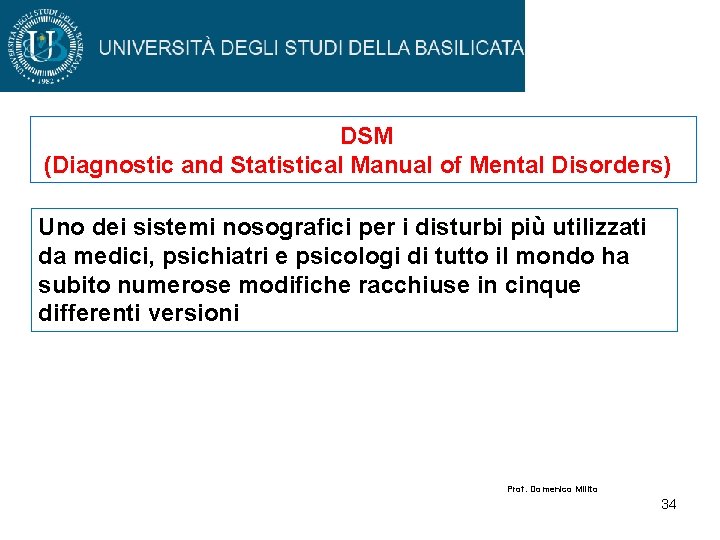 DSM (Diagnostic and Statistical Manual of Mental Disorders) Uno dei sistemi nosografici per i DSM (Diagnostic and Statistical Manual of Mental Disorders) Uno dei sistemi nosografici per i
