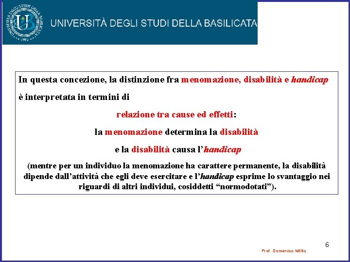 In questa concezione, la distinzione fra menomazione, disabilità e handicap è interpretata in termini In questa concezione, la distinzione fra menomazione, disabilità e handicap è interpretata in termini
