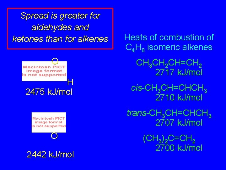 Spread is greater for aldehydes and ketones than for alkenes O H 2475 k.
