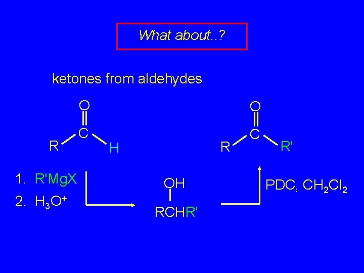 What about. . ? ketones from aldehydes R 1. R'Mg. X 2. H 3