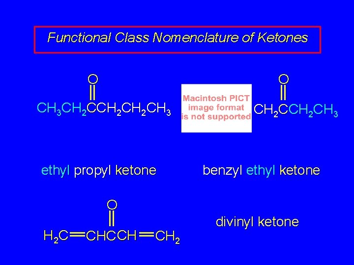 Functional Class Nomenclature of Ketones O O CH 3 CH 2 CH 2 CH