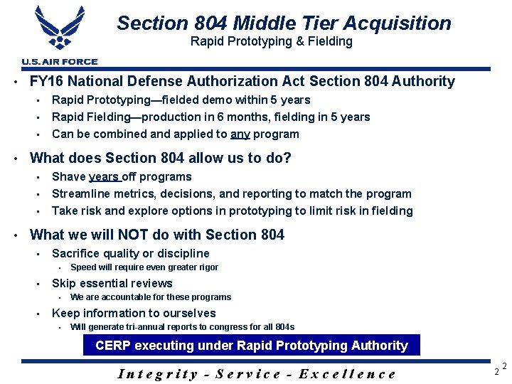 Section 804 Middle Tier Acquisition Rapid Prototyping & Fielding • • FY 16 National