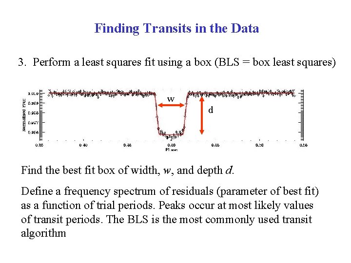 Finding Transits in the Data 3. Perform a least squares fit using a box Finding Transits in the Data 3. Perform a least squares fit using a box
