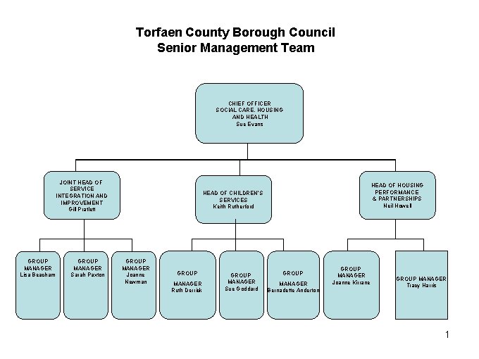 Torfaen County Borough Council Senior Management Team CHIEF OFFICER SOCIAL CARE, HOUSING AND HEALTH