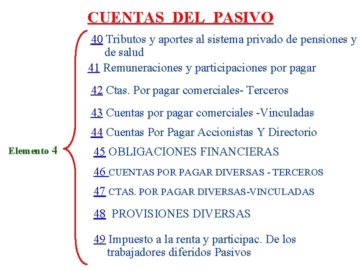 CUENTAS DEL PASIVO 40 Tributos y aportes al sistema privado de pensiones y de CUENTAS DEL PASIVO 40 Tributos y aportes al sistema privado de pensiones y de