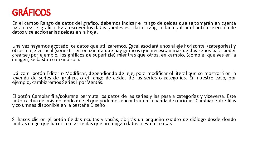 GRÁFICOS En el campo Rango de datos del gráfico, debemos indicar el rango de