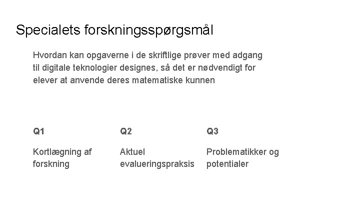 Specialets forskningsspørgsmål Hvordan kan opgaverne i de skriftlige prøver med adgang til digitale teknologier