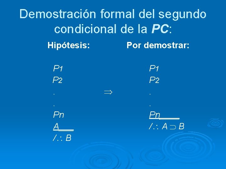 Demostración formal del segundo condicional de la PC: Hipótesis: P 1 P 2. .