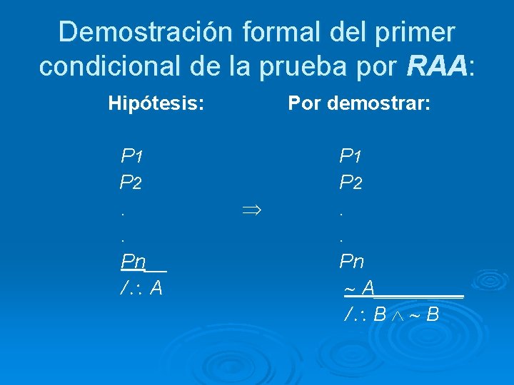 Demostración formal del primer condicional de la prueba por RAA: Hipótesis: P 1 P