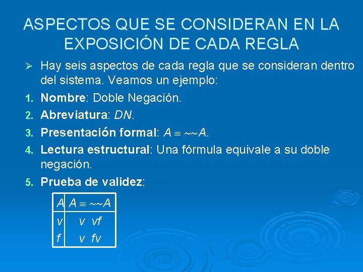 ASPECTOS QUE SE CONSIDERAN EN LA EXPOSICIÓN DE CADA REGLA Ø 1. 2. 3.