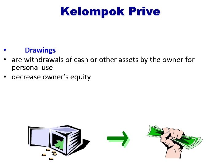 Kelompok Prive • Drawings • are withdrawals of cash or other assets by the