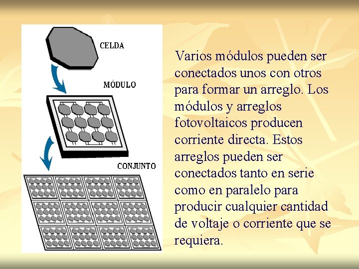 Varios módulos pueden ser conectados unos con otros para formar un arreglo. Los módulos