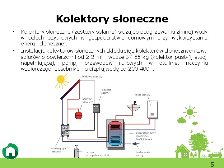 Kolektory słoneczne • • Kolektory słoneczne (zestawy solarne) służą do podgrzewania zimnej wody w