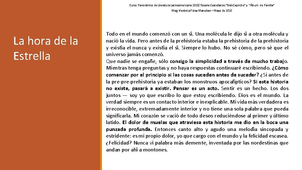 Curso Panorámico de Literatura Latinoamericana 2020/ Rosario Castellanos: ”Vals Capricho” y “Álbum de Familia”
