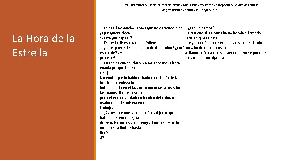 Curso Panorámico de Literatura Latinoamericana 2020/ Rosario Castellanos: ”Vals Capricho” y “Álbum de Familia”